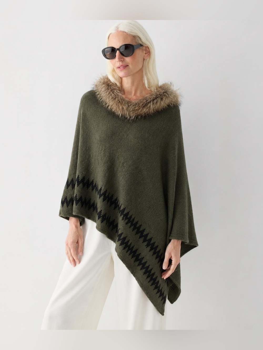 Brodie 100% Cashmere Poncho Shrug Fur Lined Shawl Sweater Knit One Size 355